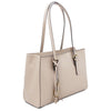 Angled View Of The Beige Womens Shopper Handbag