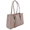 Angled View Of The Light Taupe Womens Shopper Handbag